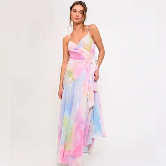 NEW HUTCH Alden Rainbow Sequin Anthropologie TRUE WRAP Maxi Dress 13M7 - Picture 4 of 12